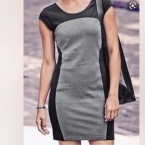 Athleta Illusion Cap Sleeve Stretch Knit Body Sculpting Mini Sheath Dress (BLACK